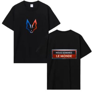 T-shirt à manches courtes en coton personnalisé avec impression LOGO LOUP(avant) NOUS SOMMES LE MONDE (arrière)